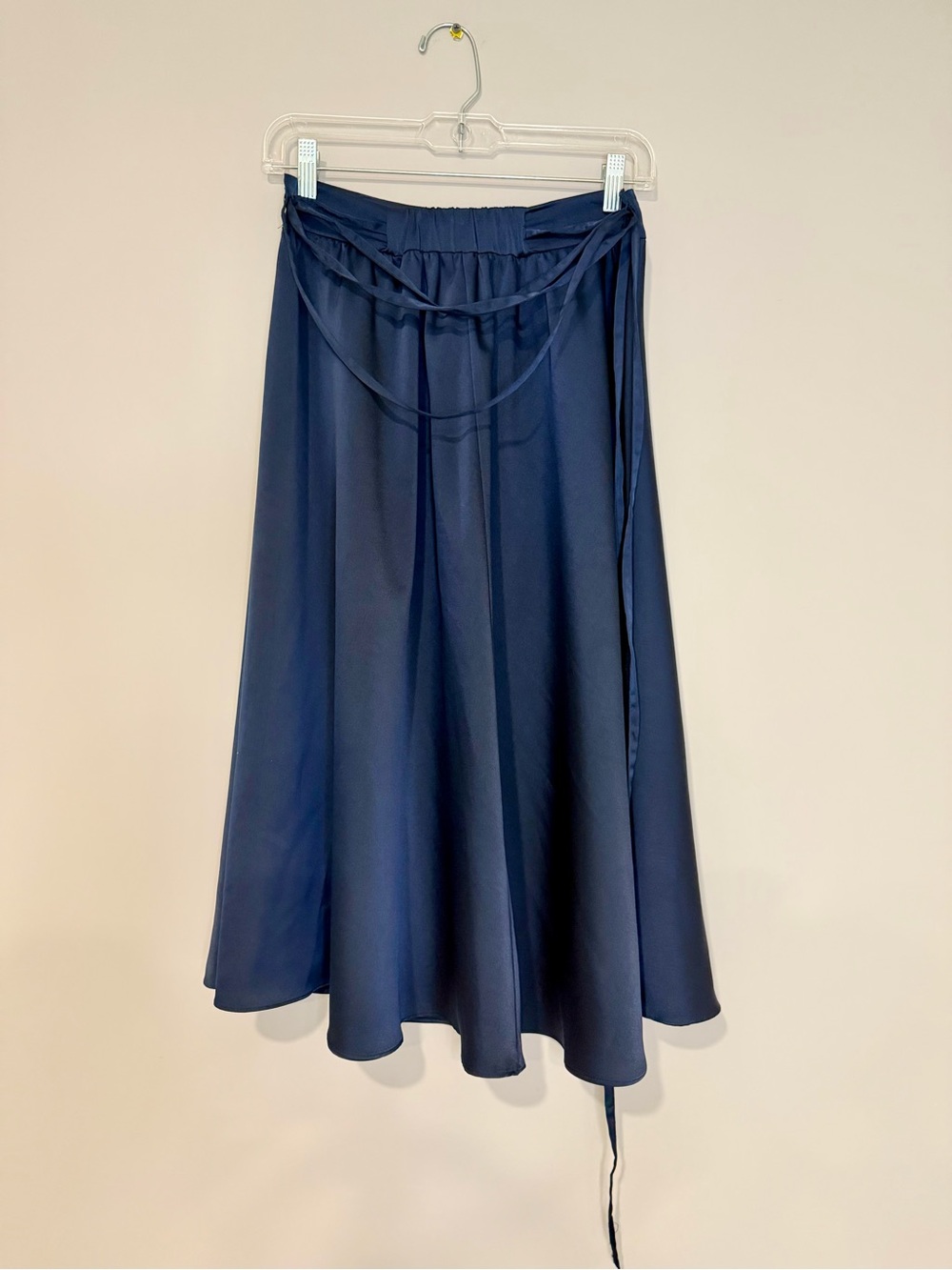 Zara  A-line Navy Midi Skirt with Waist Tie